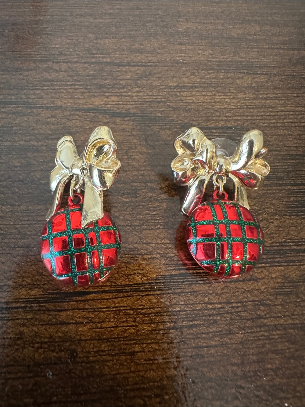 Holiday Ornament and Gold Bow Earrings